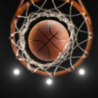 3d,Rendering,Basketball,On,Hoop,And,Lighting,From,Roof,Stadium